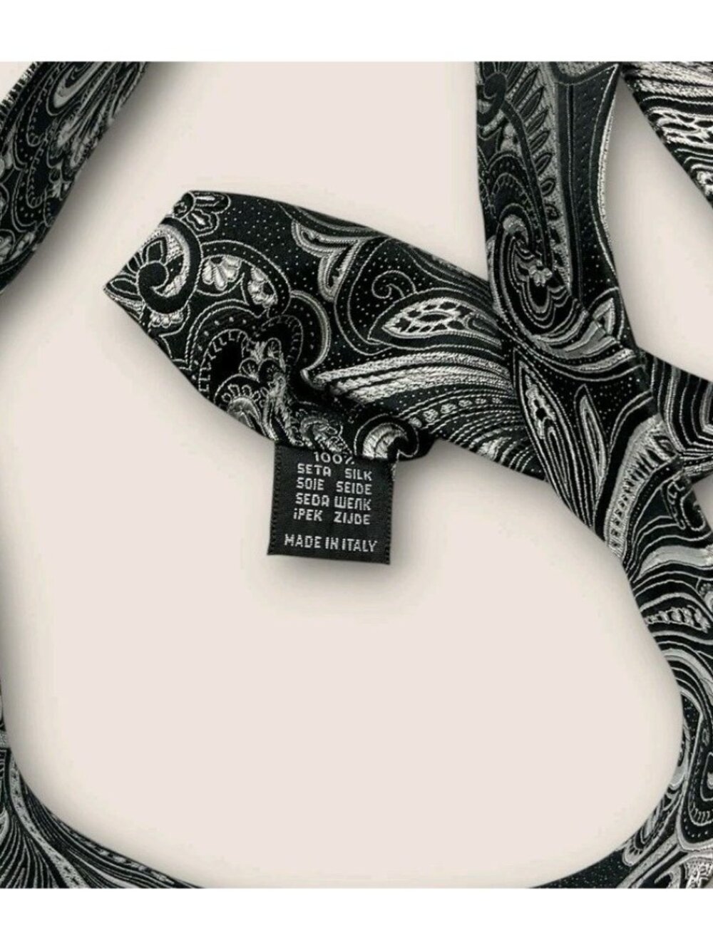 ZANETTI Silk Tie ITALY Black Silver Paisley W:3.5" - Picture 3 of 5